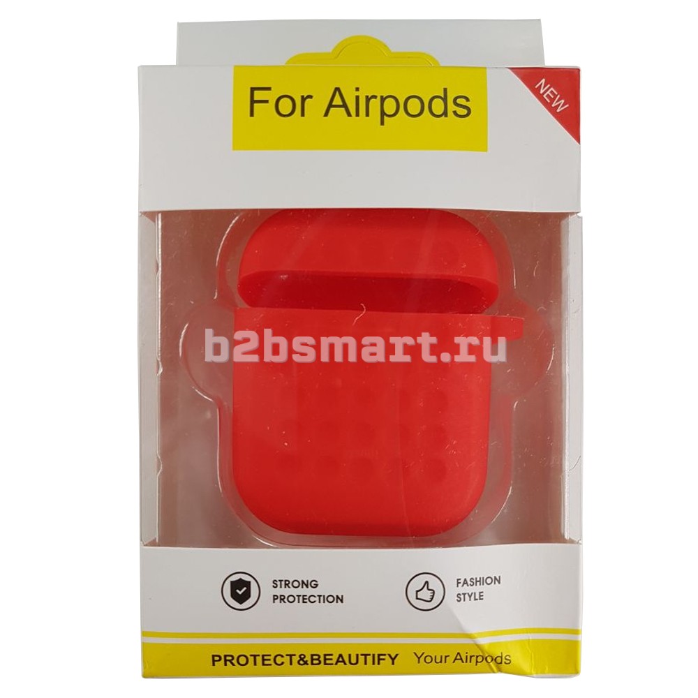 Чехол для кейса Airpods силиконовый Dots красный