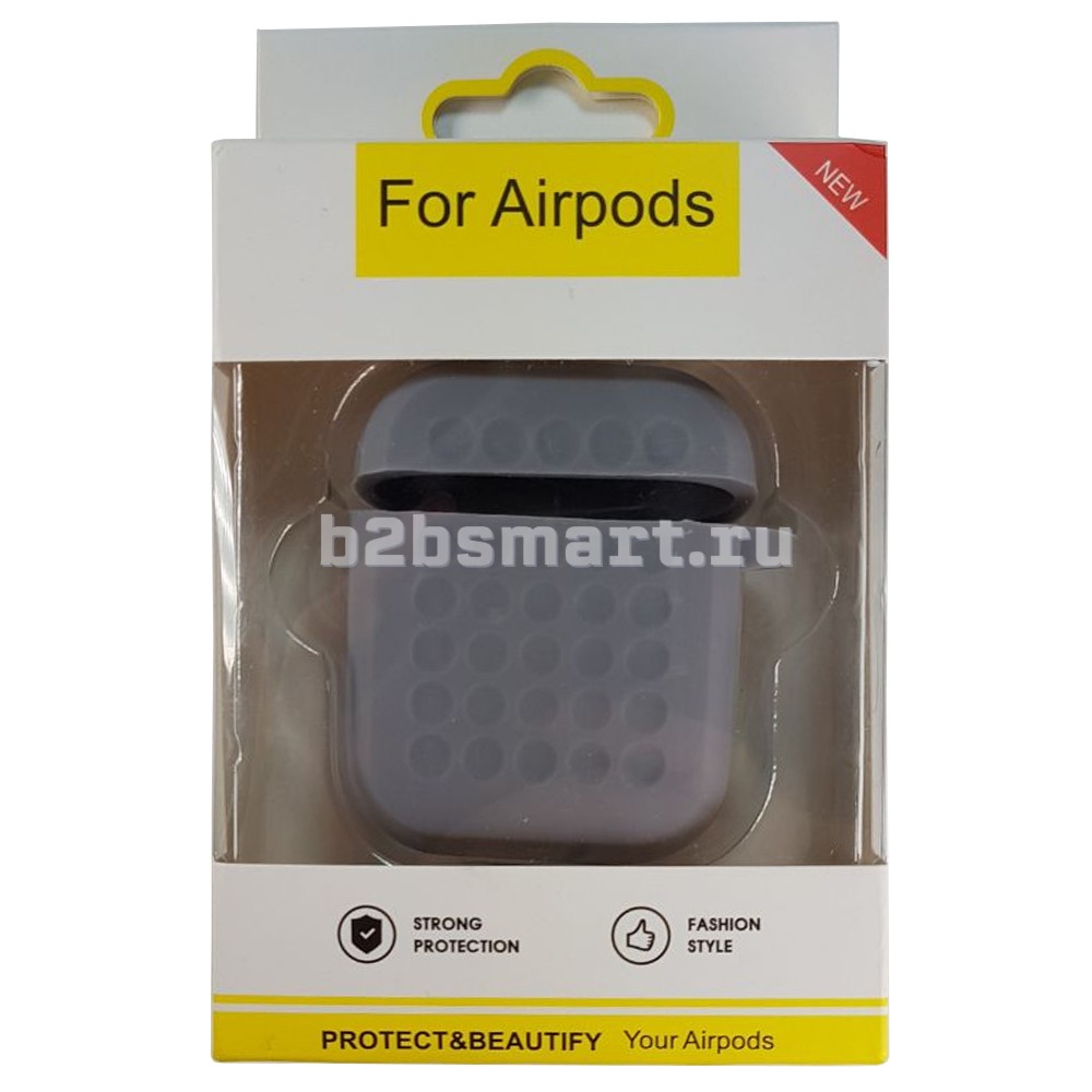 Чехол для кейса Airpods силиконовый Dots серый