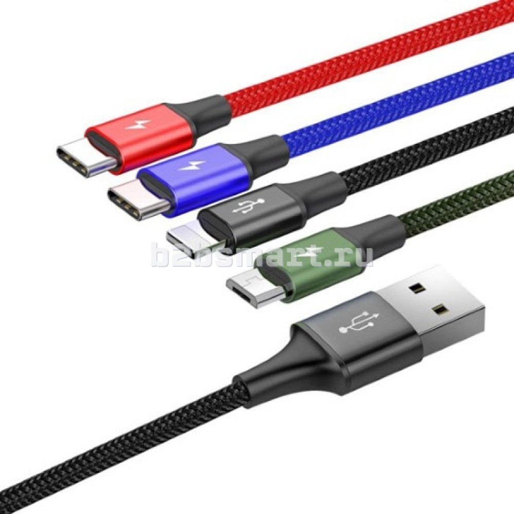 Кабель USB - Lightning/Micro-USB/Type-C Baseus Fast CA1T4-B01 (черный; 1 м; 3400 mA; Ткань)