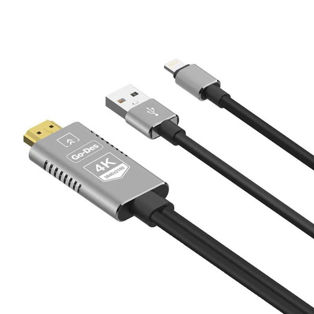 USB-кабель go-des GD-uc509ip, Apple 8 Pin, ткань, 1.0 м, круглый, черный.